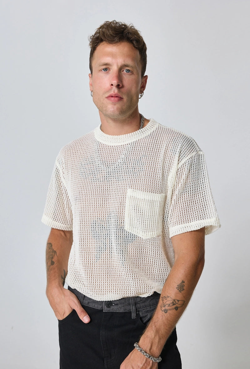 Plain T-shirt in transparent mesh, short sleeves, round neck