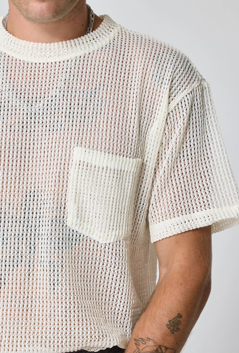 Plain T-shirt in transparent mesh, short sleeves, round neck