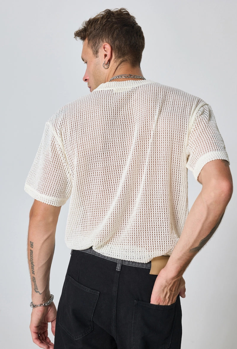 Plain T-shirt in transparent mesh, short sleeves, round neck