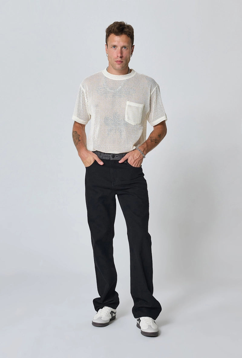 Plain T-shirt in transparent mesh, short sleeves, round neck