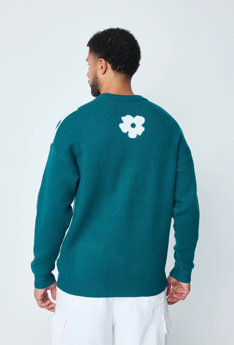 Pull col rond à motif grandes fleures