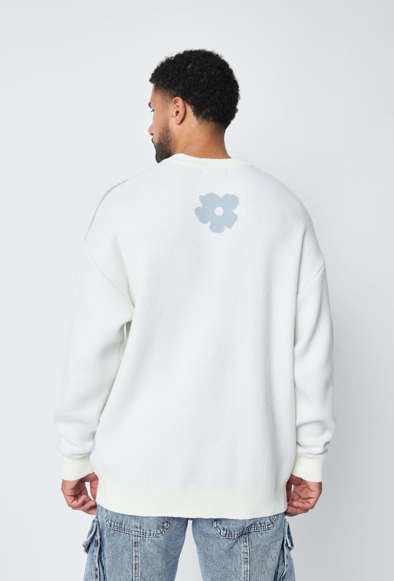 Pull col rond à motif grandes fleures