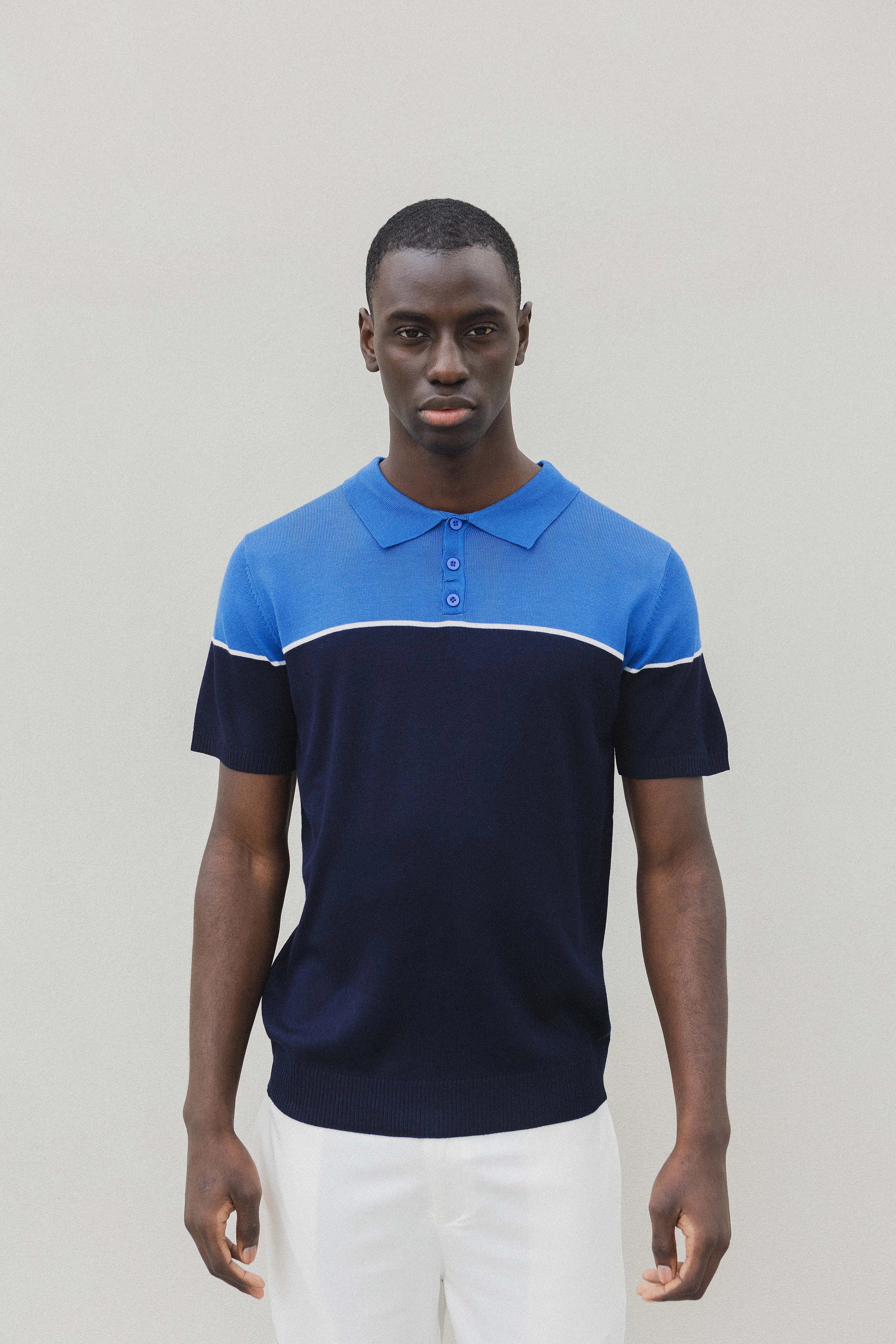 T-shirt polo en maille bicolore