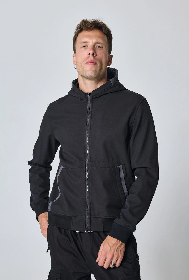 Short plain jacket with fleece hood