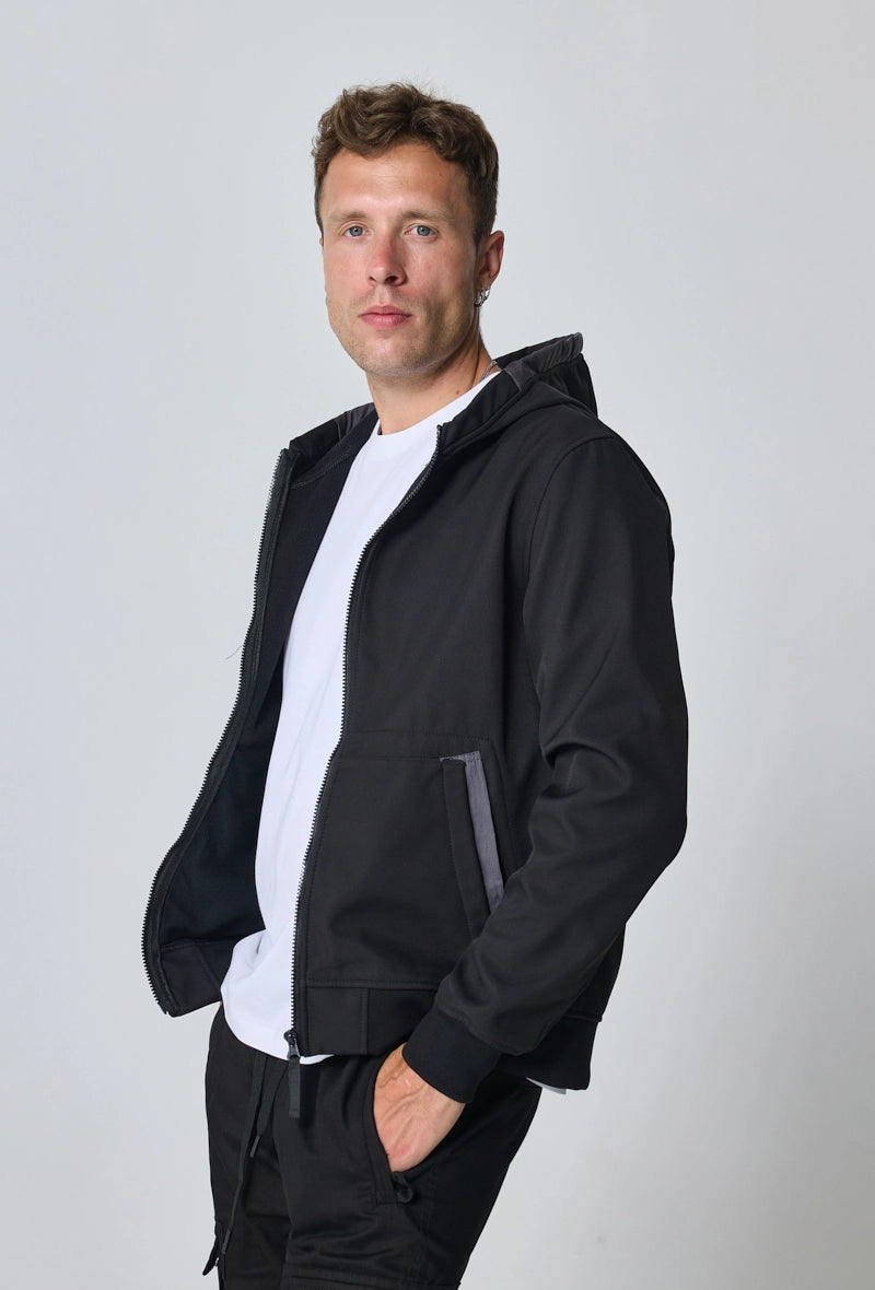 Short plain jacket with fleece hood