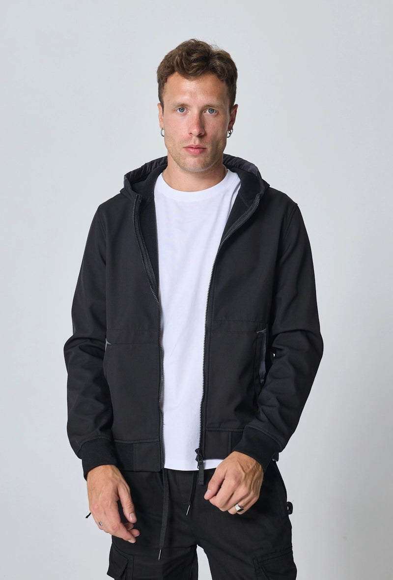 Short plain jacket with fleece hood