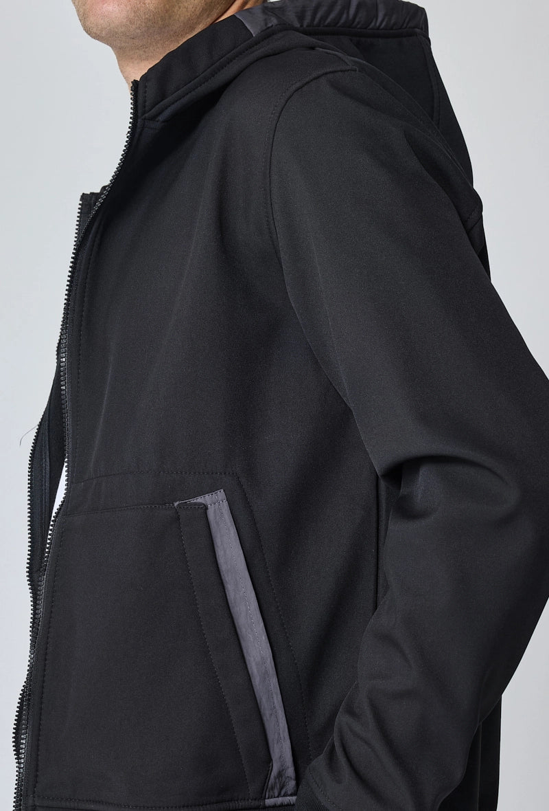 Short plain jacket with fleece hood