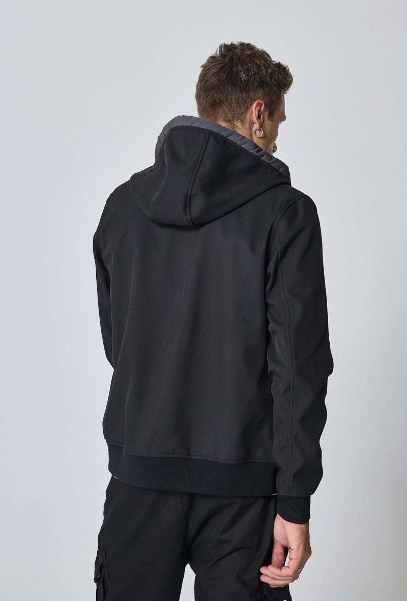 Short plain jacket with fleece hood