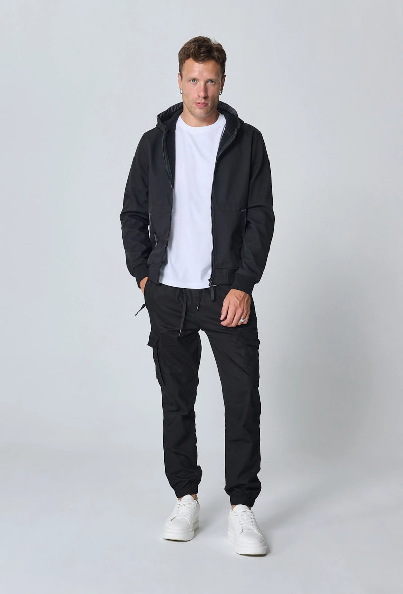 Short plain jacket with fleece hood