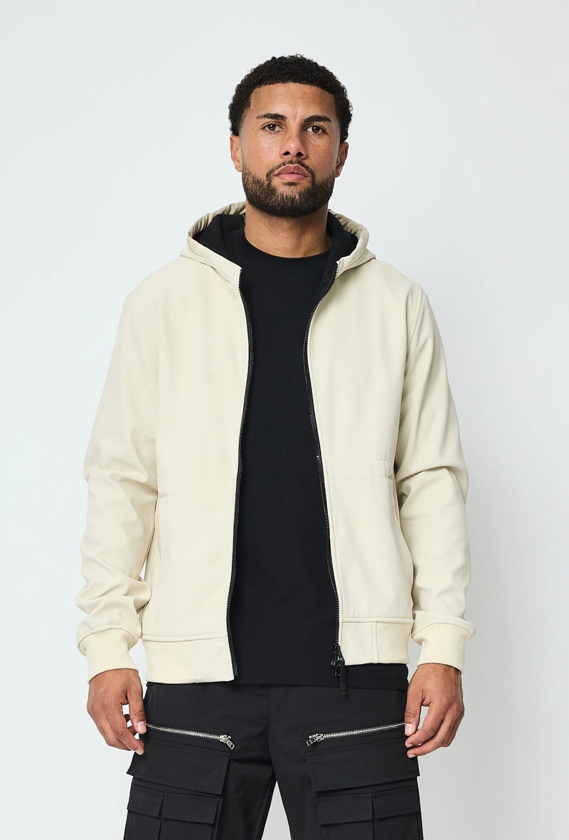 Short plain jacket with fleece hood