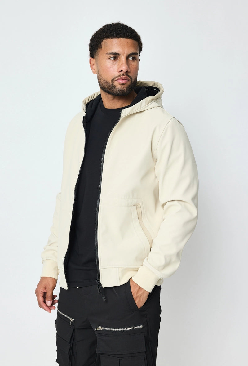 Short plain jacket with fleece hood