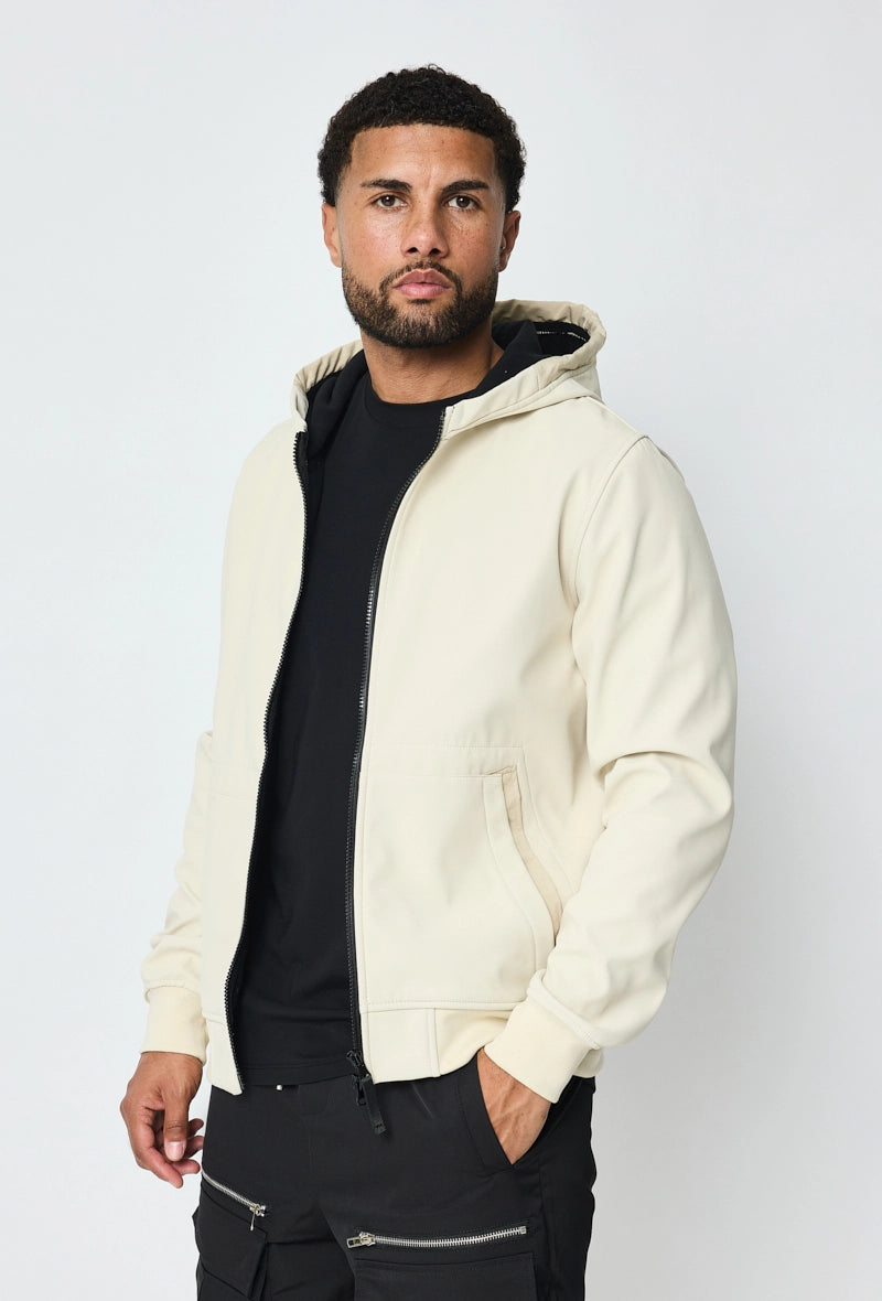 Short plain jacket with fleece hood