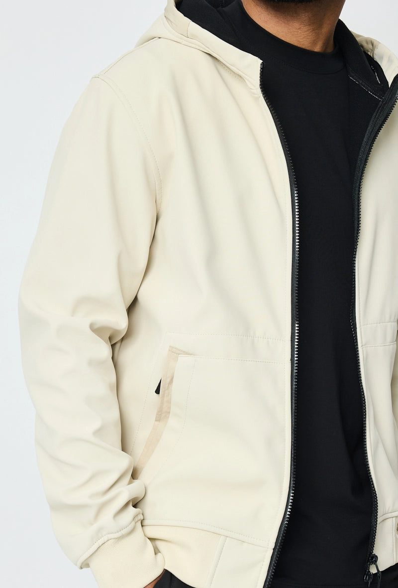 Short plain jacket with fleece hood