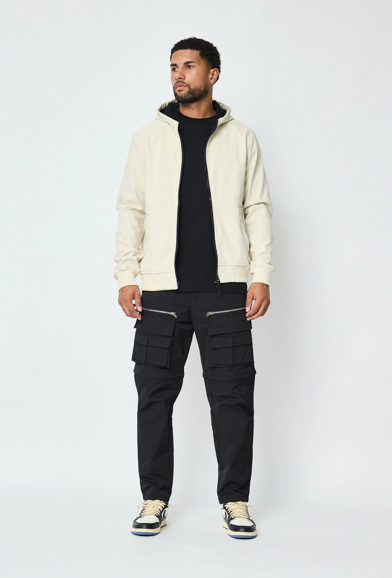 Short plain jacket with fleece hood