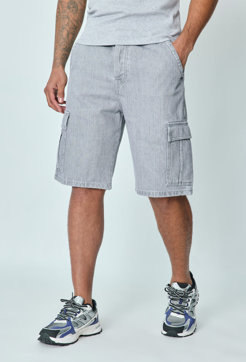 Oversized cargo denim shorts