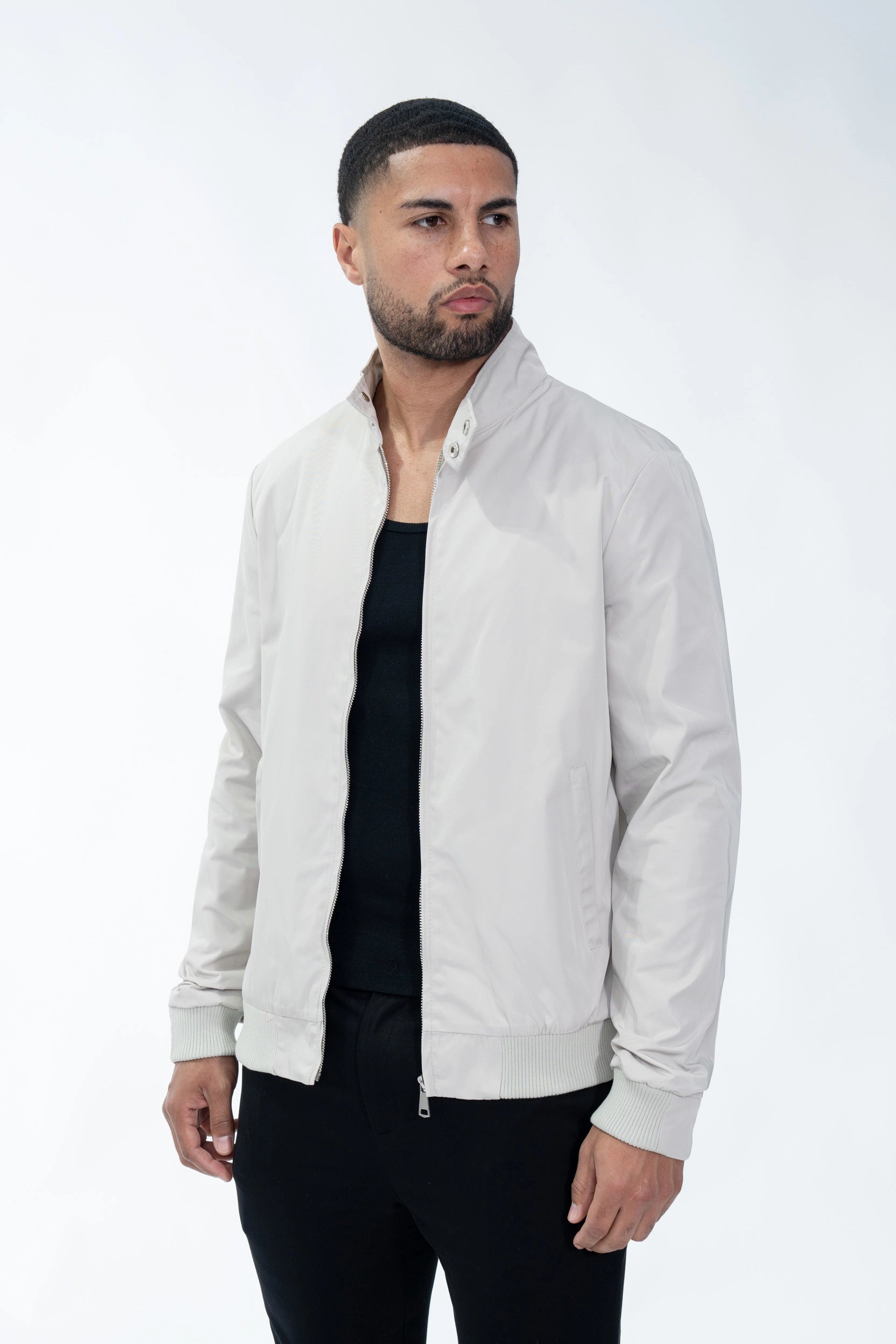 Veste unie sans capuche style biker en tissus