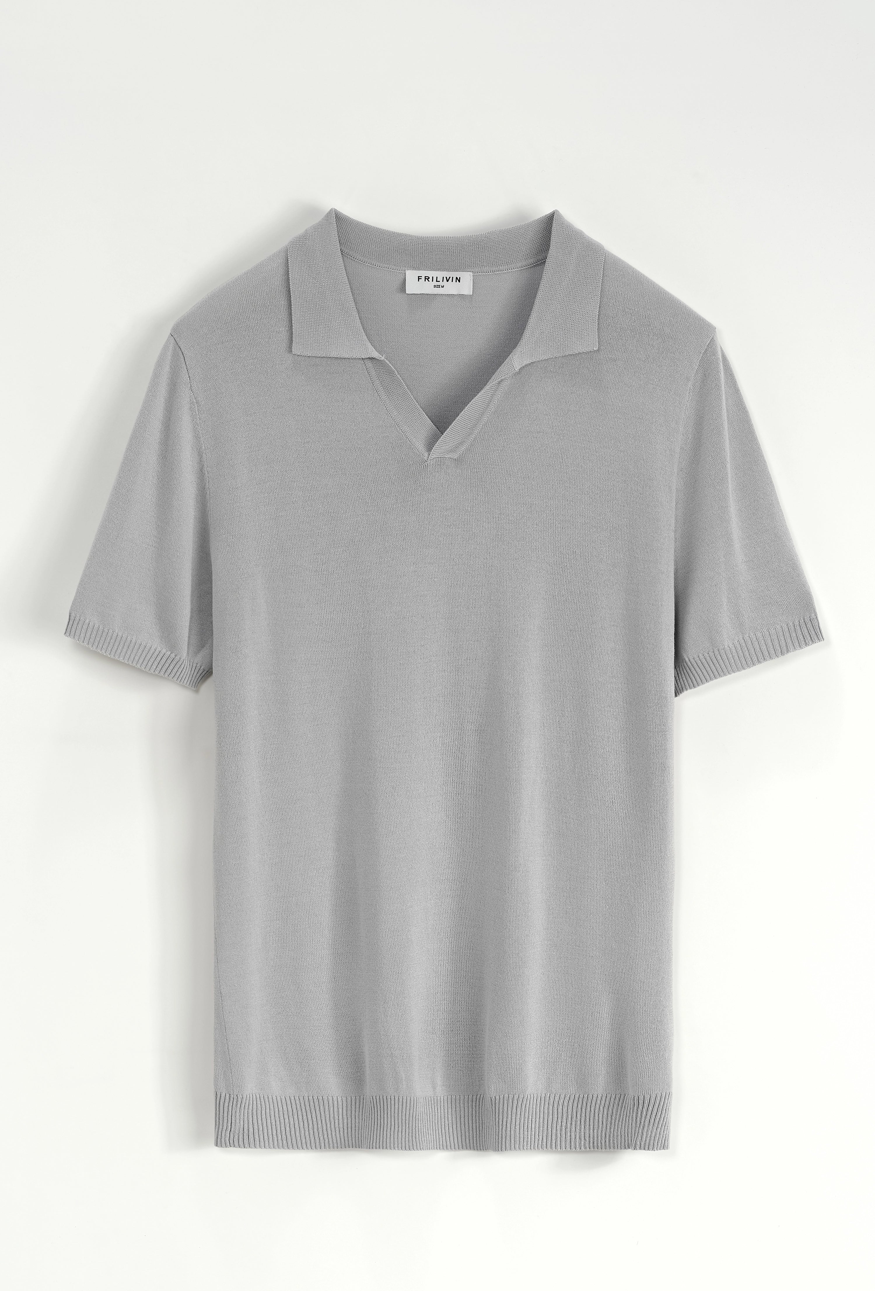 Short-sleeved plain knitted polo shirt