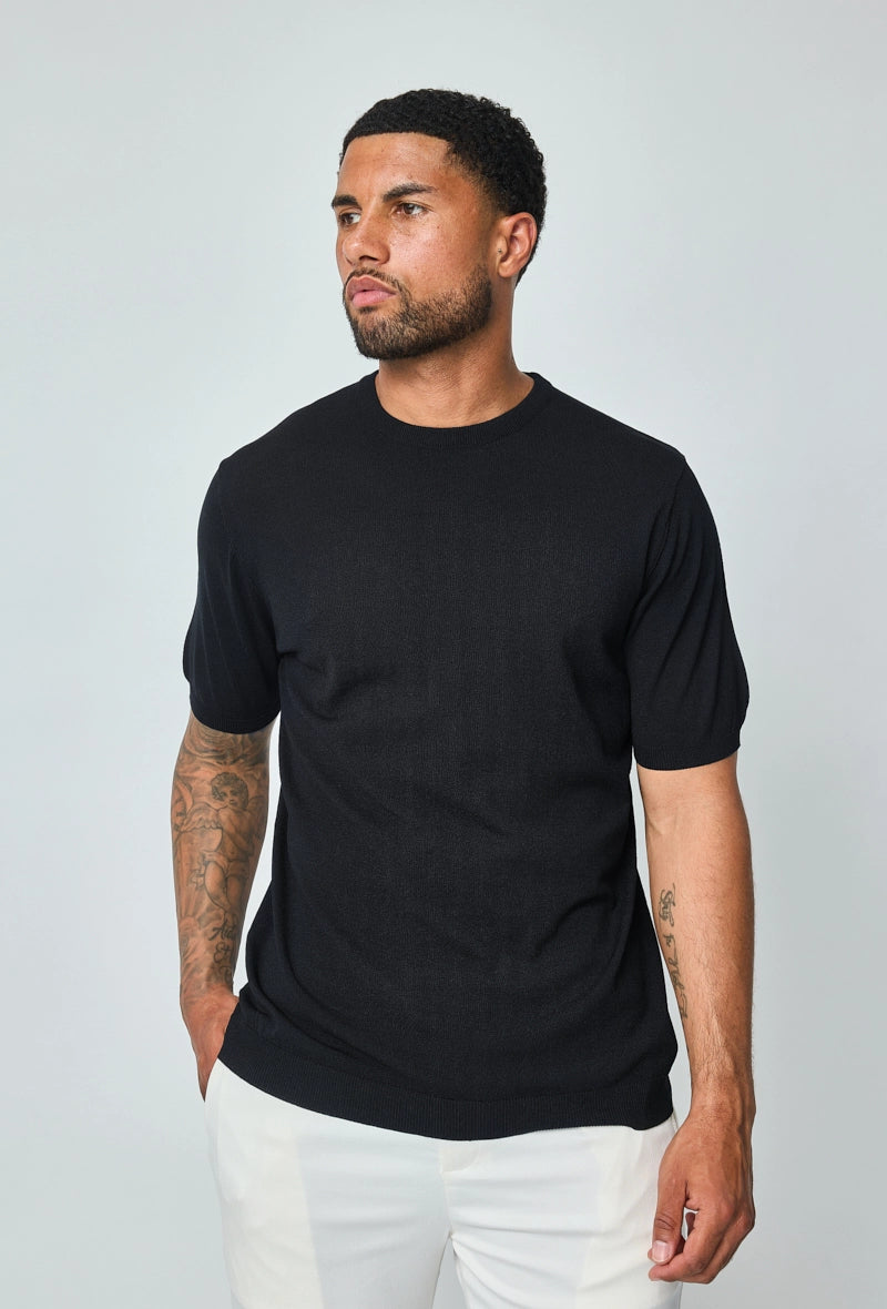 T-shirt fin manches courtes uni en maille