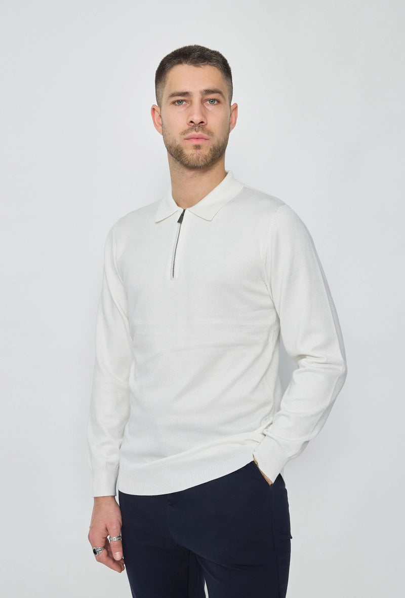 Pull à col chemise zipé