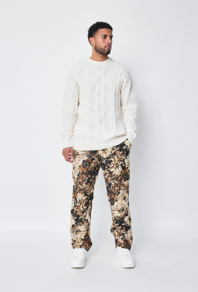 Pantalon fleuri effet broder