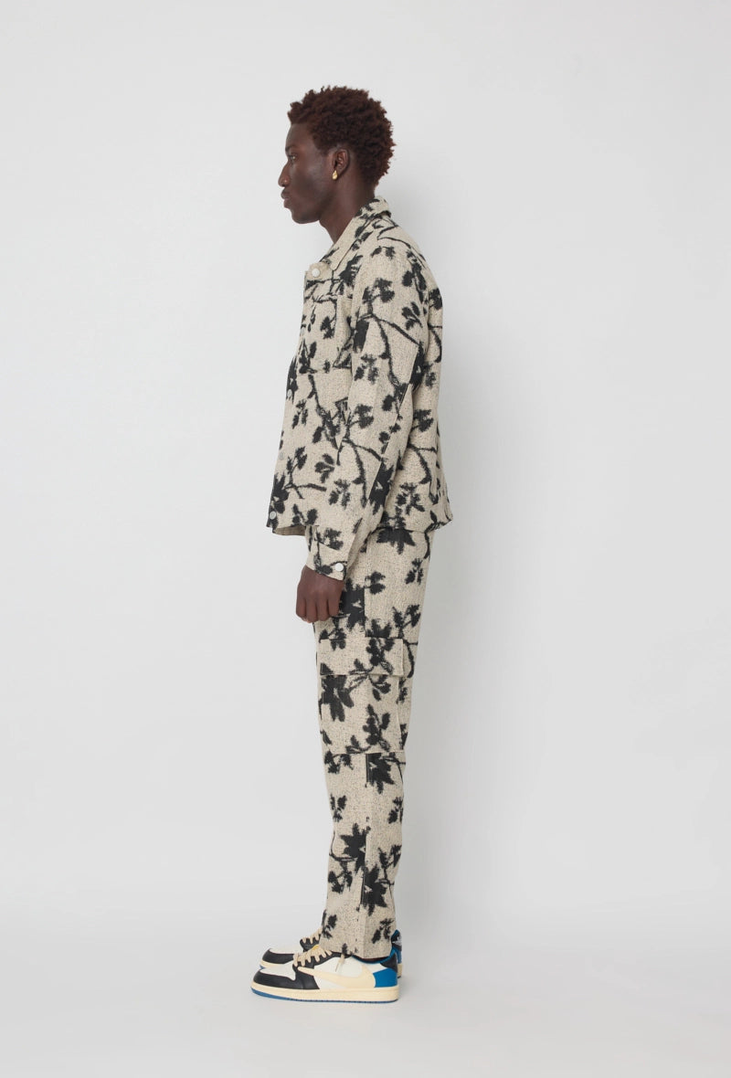 Ensemble veste pantalon à motif feuillage