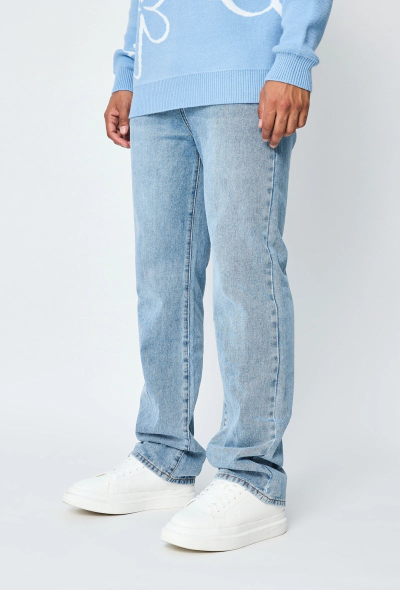 Pantalon en jean bi couleur coupe droite