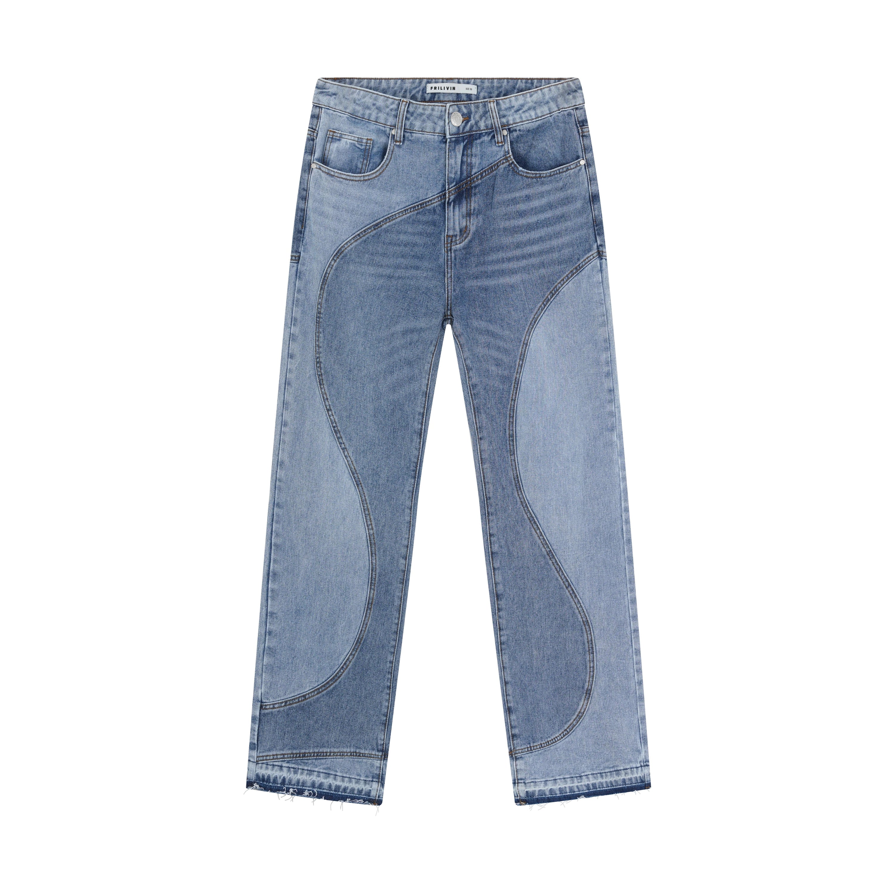 Pantalon bi-couleur en jean coupe large