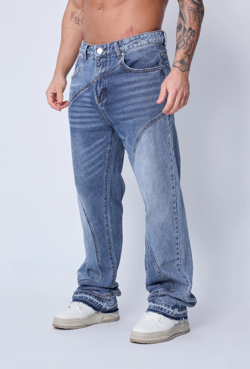 Pantalon bi-couleur en jean coupe large