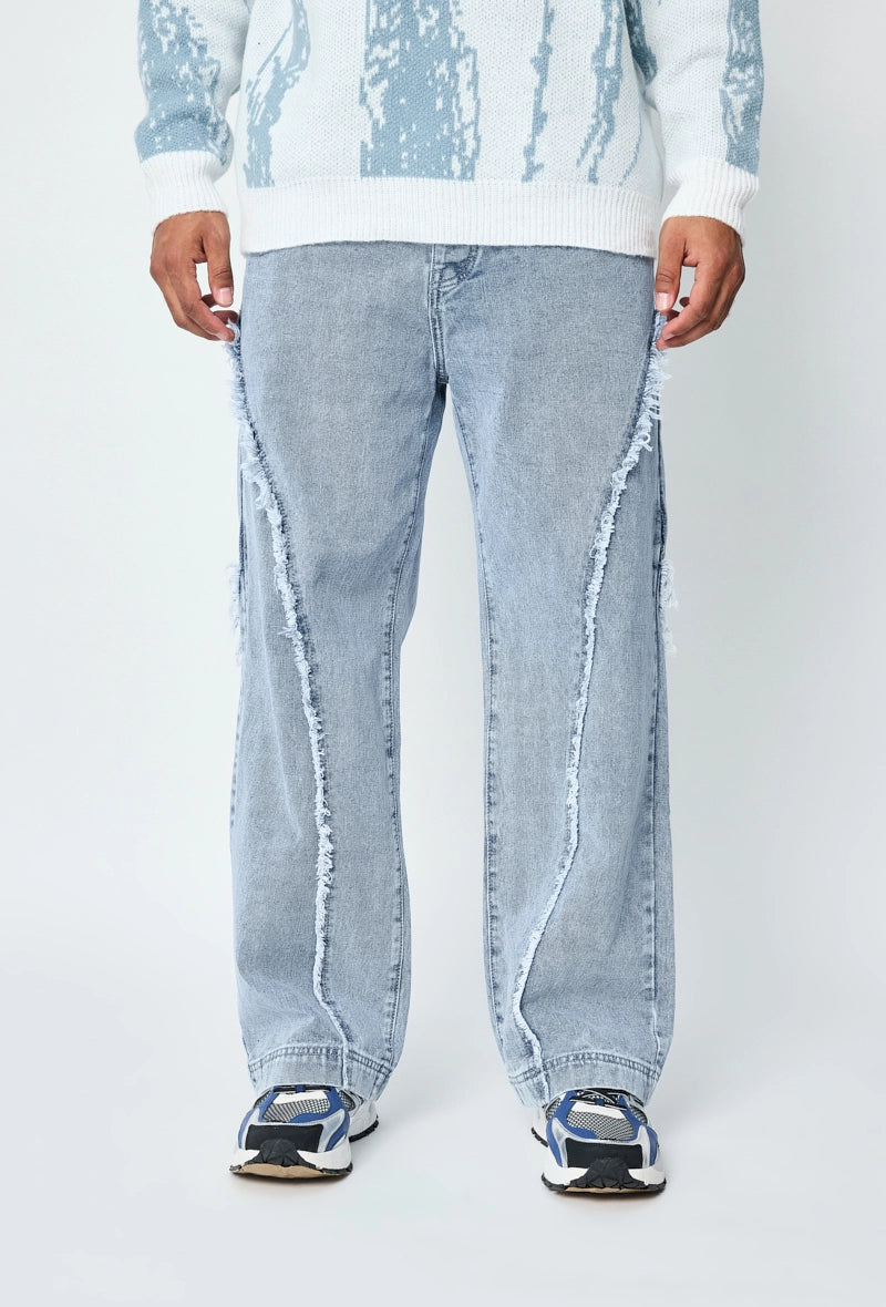 Pantalon en jean coupe large avec froufrou