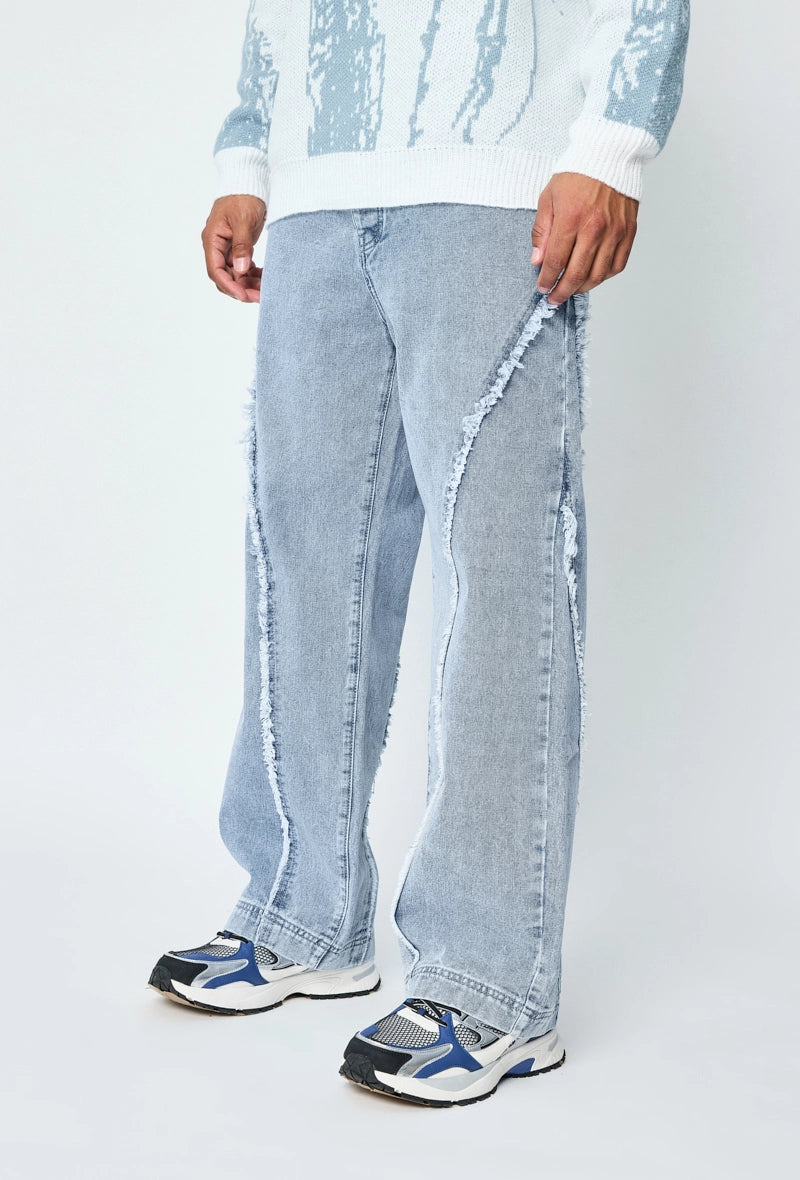 Pantalon en jean coupe large avec froufrou