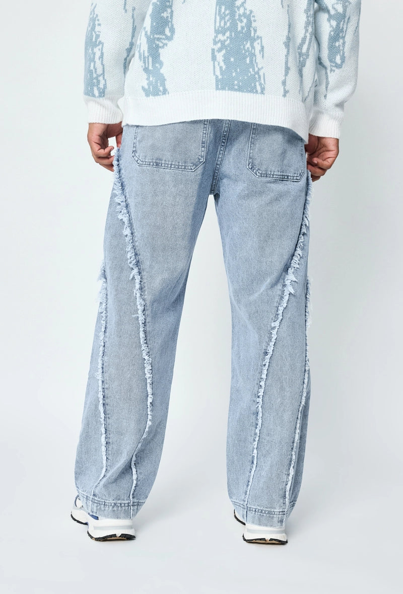 Pantalon en jean coupe large avec froufrou